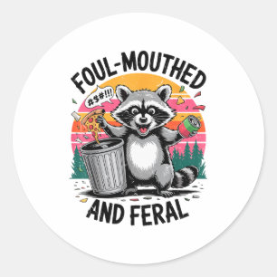 Vintage Foul-mouthed &amp; Feral Raccoon Retro Fun Classic Round Sticker