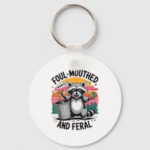 Vintage Foul-mouthed & Feral Raccoon Retro Fun Key Ring