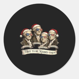 Vintage Founding Fathers Santa Hats Patriotic Chri Classic Round Sticker