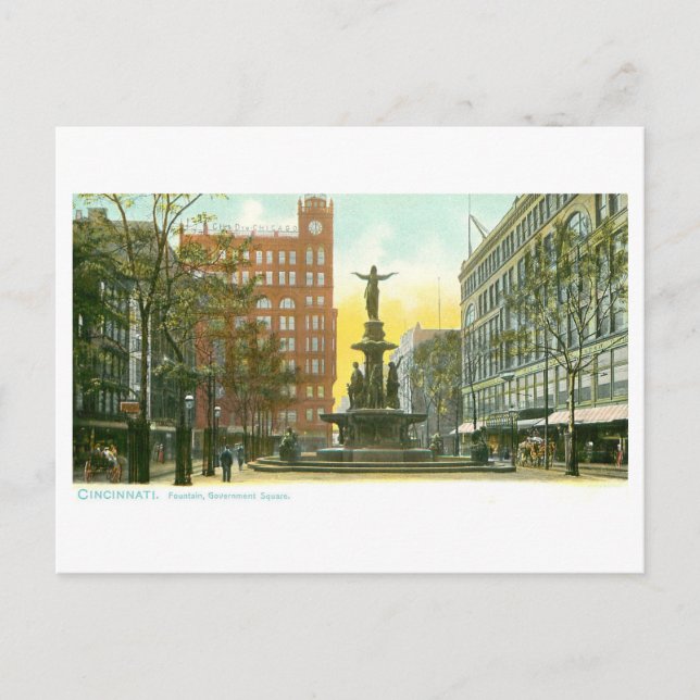 Vintage Fountain/Government Square, Cincinnati Postcard (Front)