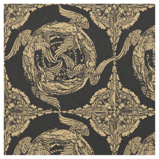 Vintage Four Winds/Angels by Walter Crane Fabric (Close Up)