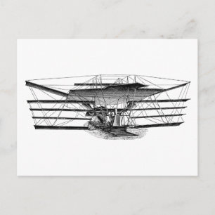 Vintage Four Wing Flying Machine Postcard