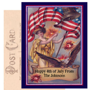 Vintage Fourth of July Patriotic Custom Name Postcard