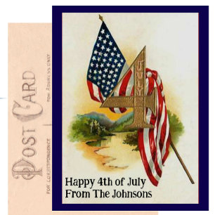 Vintage Fourth of July Patriotic Flag Custom Name Postcard