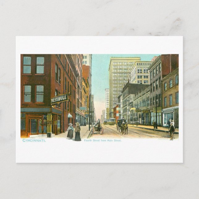 Vintage Fourth Street, Cincinnati, Ohio Postcard (Front)