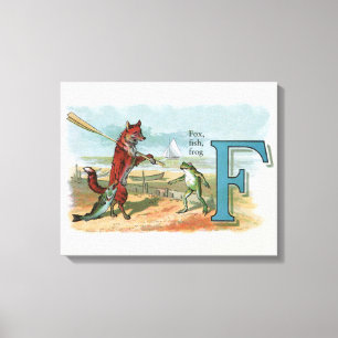 Vintage Fox and Frog Beach Whimsical Illustration Canvas Print