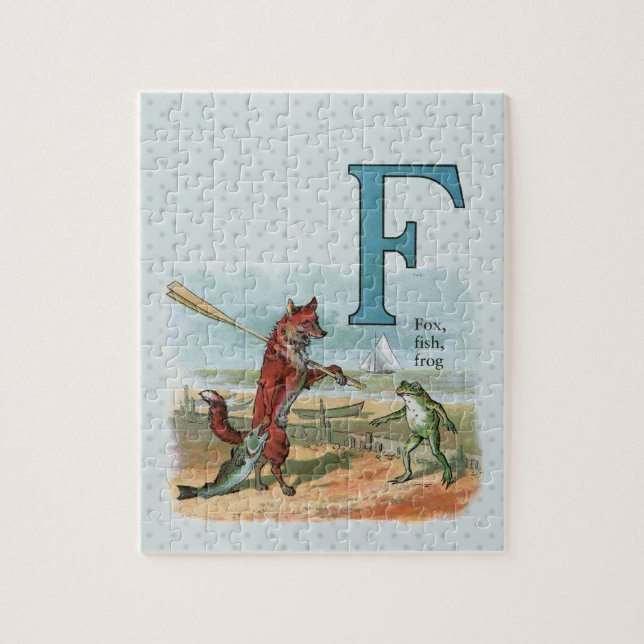 Vintage Fox and Frog Beach Whimsical Illustration Jigsaw Puzzle (Vertical)