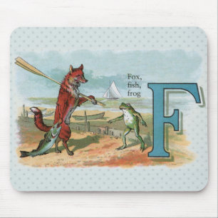 Vintage Fox and Frog Beach Whimsical Illustration Mouse Pad