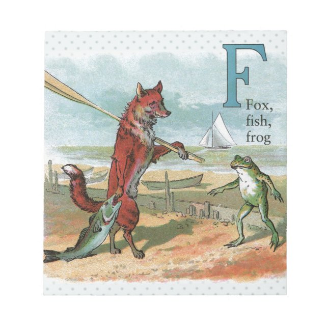 Vintage Fox and Frog Beach Whimsical Illustration Notepad (Front)