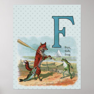 Vintage Fox and Frog Beach Whimsical Illustration Poster