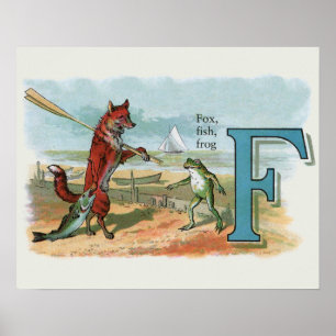 Vintage Fox and Frog Beach Whimsical Illustration Poster