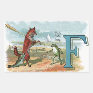 Vintage Fox and Frog Beach Whimsical Illustration Rectangular Sticker