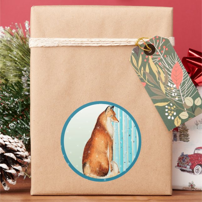 Vintage Fox Aqua Birch Tree Snowflake Holiday Seal (Holiday)