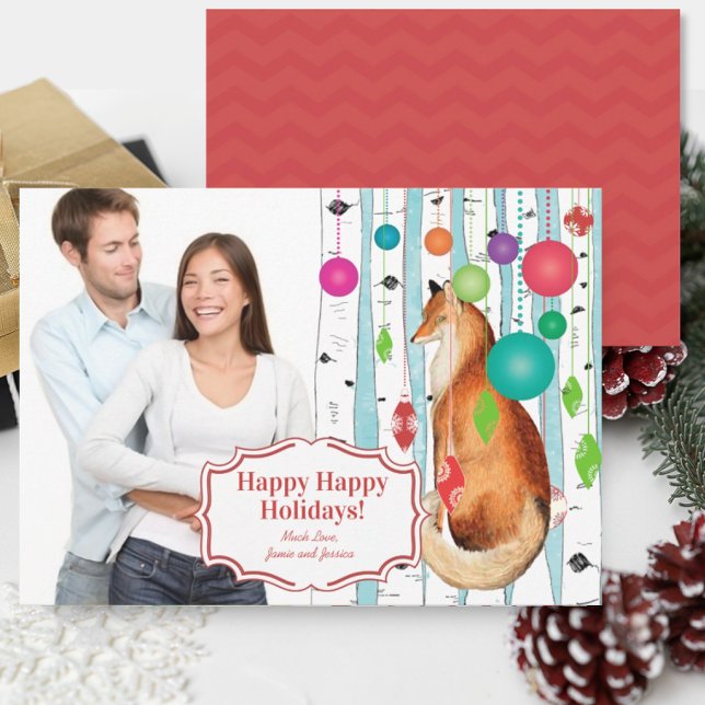 Vintage Fox  Birch Tree Photo Christmas Card (Creator Uploaded)