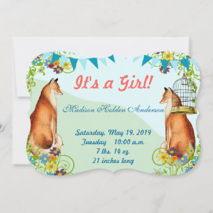 Vintage Fox Bunting Garden Baby Girl Announcement