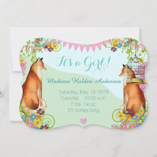 Vintage Fox Bunting Garden Baby Girl Announcement