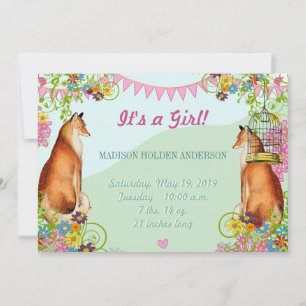 Vintage Fox Bunting Garden Baby Girl Announcement