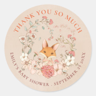 Vintage Fox Florals Thank You Peach Baby Shower Classic Round Sticker