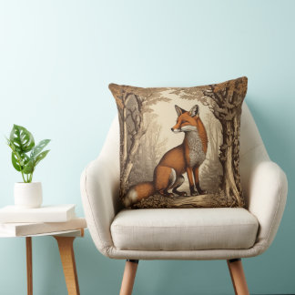 Vintage Fox in Botanical Woodland Cushion