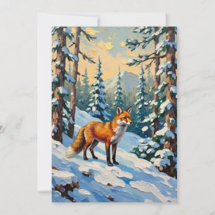 Vintage Fox in the Snowy Woods Christmas Painting Holiday Card