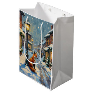 Vintage Fox Under Gas Lamp in Snowy Christmas Medium Gift Bag