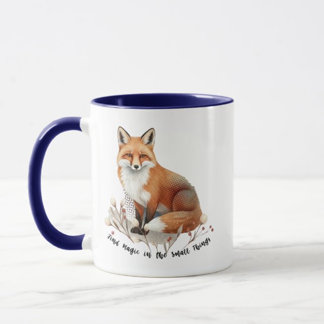 Vintage Fox with Botanical Accents Mug (Left)