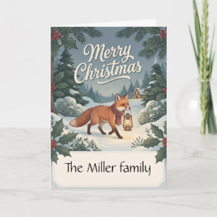 Vintage Fox with Lantern Woodland Christmas Card