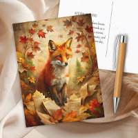 Vintage Fox Woodland Autumn Leaves Nature