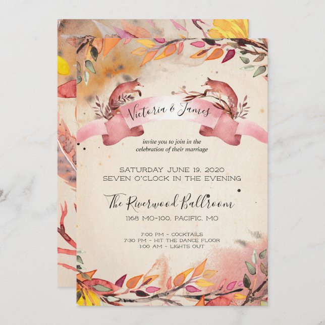 Vintage Foxes Evening Only Wedding Invitation (Front/Back)