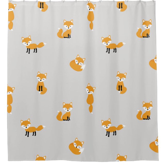 Vintage foxes, grey background pattern. shower curtain (Front)