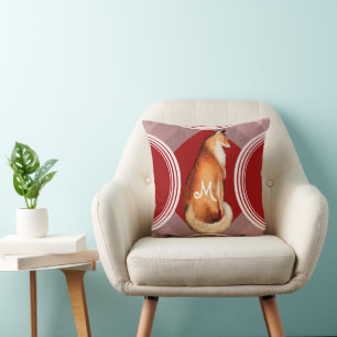 Vintage Foxes on Orange Retro Red Circle Pattern Cushion