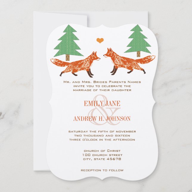 Vintage Foxes Wedding Invitation (Front)