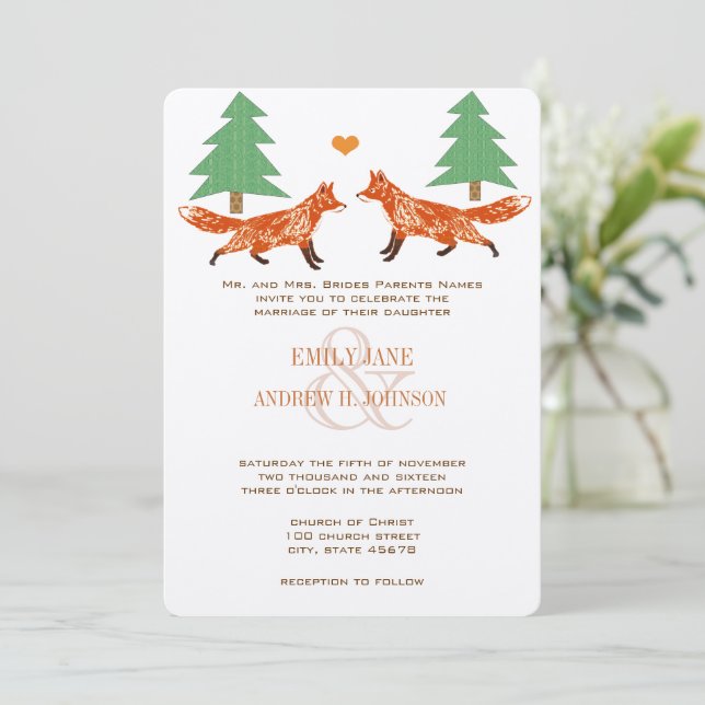 Vintage Foxes Wedding Invitation (Standing Front)