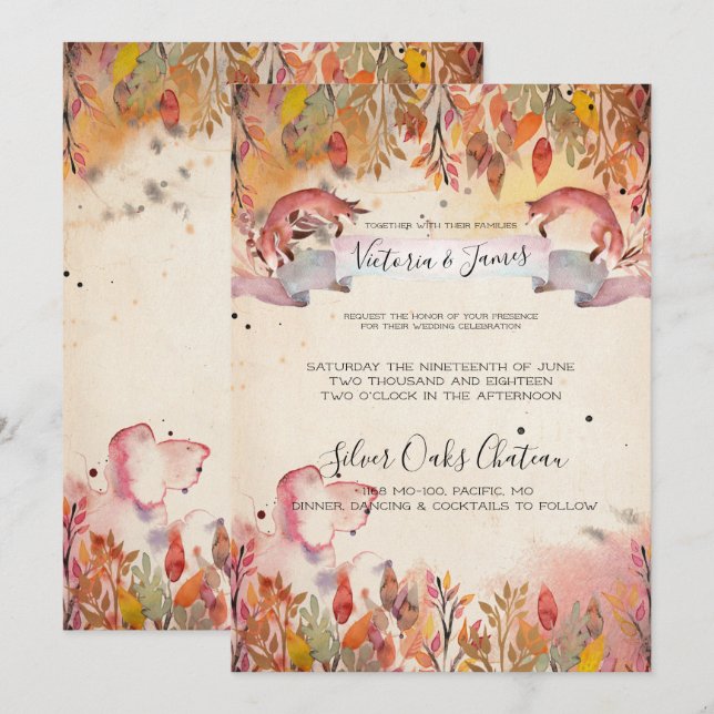 Vintage Foxes Wedding Invitation (Front/Back)