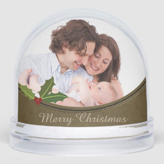 Vintage Frame 2 x Family Photo Merry Christmas Snowglobe
