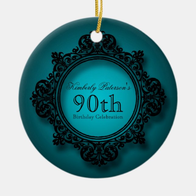 Vintage Frame 90th Birthday Personalised Ornament (Front)