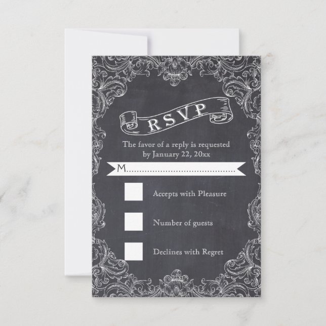 Vintage frame and chalkboard wedding RSVP Card (Front)