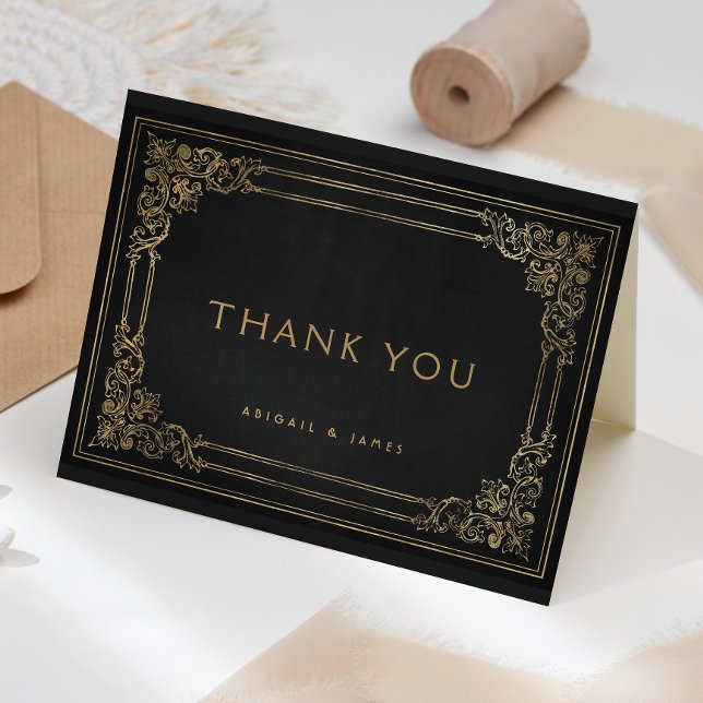 Vintage Frame Black Gold Wedding Thank You Card (Creator Uploaded)