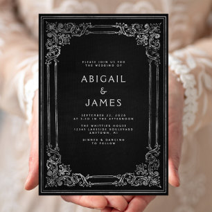 Vintage Frame Black Silver Wedding Invitation