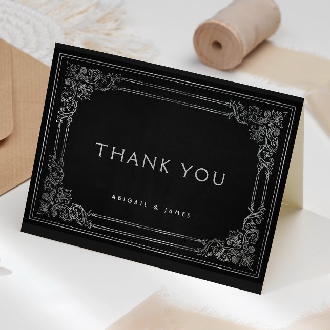 Vintage Frame Black Silver Wedding Thank You Card (Creator Uploaded)