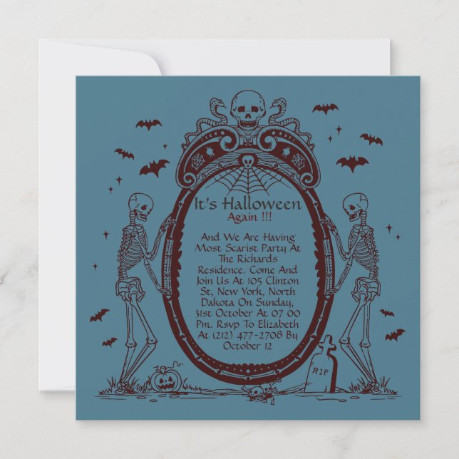 Vintage Frame Blue Halloween Party Invitation (Front)
