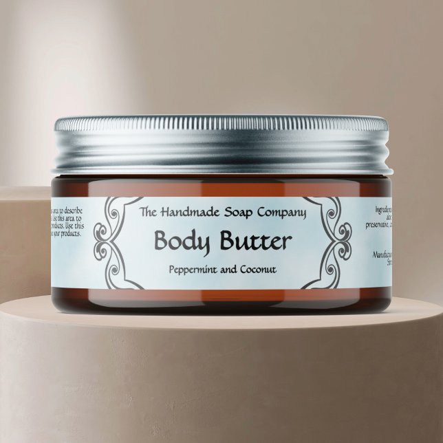 Vintage Frame Blue Parchment Body Butter Jar Label (Creator Uploaded)