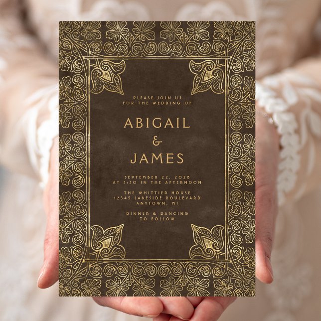 Vintage Frame Brown Gold Wedding Invitation (Creator Uploaded)