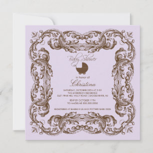 Vintage Frame Brown Lilac Baby Shower Invitation
