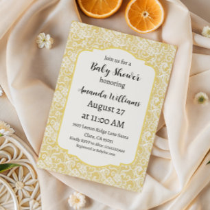 Vintage Frame Butter Yellow Lace Baby Shower Invitation