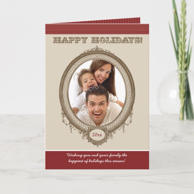 Vintage Frame Custom Holiday Card (red) (Front)