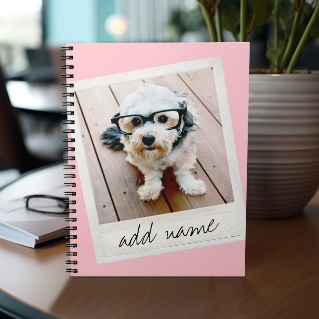 Vintage Frame Custom Photo Blush Pink Notebook (Personalized notebook with photos and text)