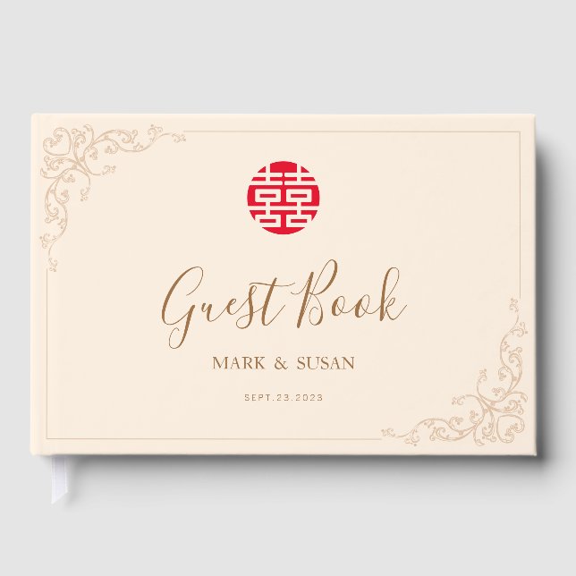 Vintage Frame Double happiness Wedding Guest Book (Front)