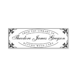 Vintage Frame & Elegant Script From The Library Of Self-inking Stamp