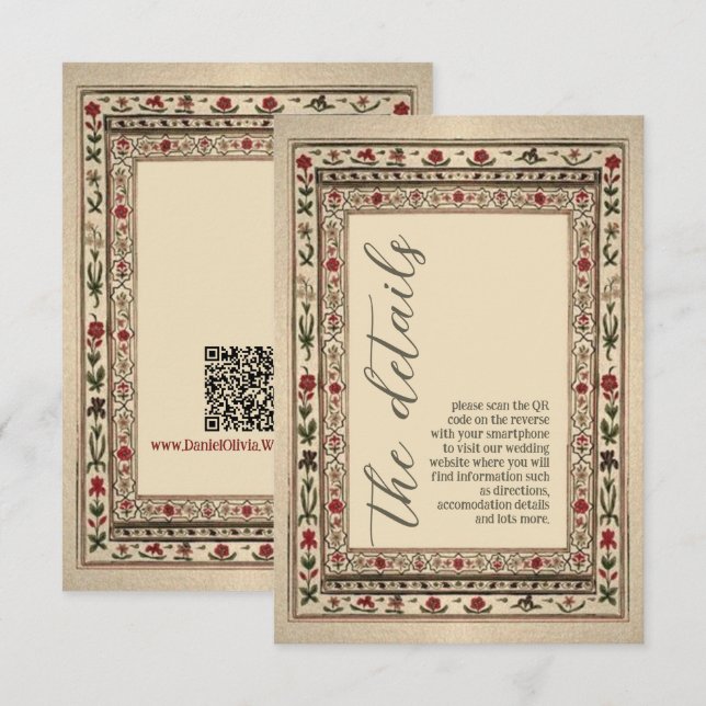 Vintage Frame Ethnic Motif Wedding Enclosure Card (Front/Back)